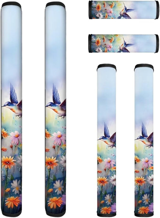 Refrigerator Door Handle Covers Set of 6, Antiskid for Fridge Oven Dishwasher Keep Kitchen Appliance Clean from Smudges, Food Stains for Home Decoration, Hummingbird Daisy Blue