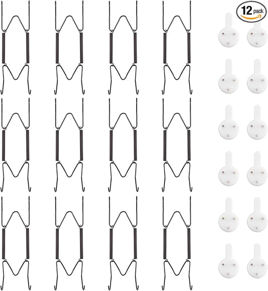 Bilillo 12 Pack Plate Hangers for The Wall, Suitable for 6''-8'' Decorative Plate,Invisible Heavy Duty Wire Plate Holder with Wall Hooks, Plate Hangers for Displaying Plates, Platter, Dish (Black)
