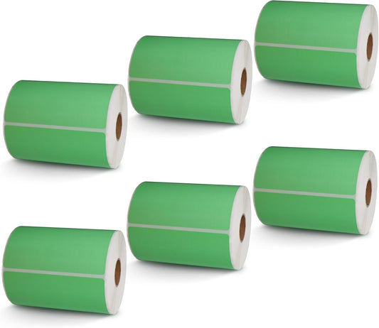 BETCKEY - 4" x 4" Shipping & Large Square Labels Compatible with Zebra & Rollo Label Printer,Premium Adhesive & Perforated[Green, 6 Rolls, 2100 Labels]