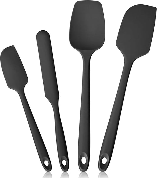 600ºF Heat Resistant Spatulas, High Heat Food Safe Semless Kitchen Silicone Scraper Set for Cooking Baking Mixing Scraping Stirring Nonstick Cookware Pan Bowl (4Pcs,Black)