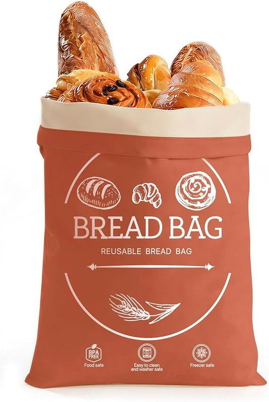 Bread Bags for Homemade, Beeswax Reusable Bread Bag for Sourdough, 1 Pack XL-Reusable Waxed Food Storage Bag to Keep Sourdough Fresh, Freezer-Safe, Eco-Friendly (Orange)