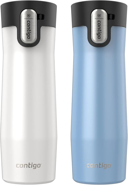 Contigo AUTOSEAL West Loop Vacuum-Insulated Stainless Steel Travel Mug with Easy-Clean Lid 20 oz 2-Pack Salted Frosted Pearl; Glacier Frosted Pearl