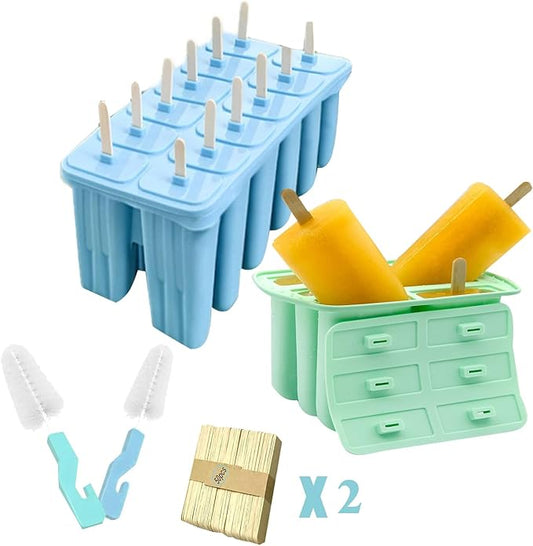 12 Cavity Silicone Popsicle Molds 6 Cavity Popsicle Molds with Brush 100 pcs Sticks
