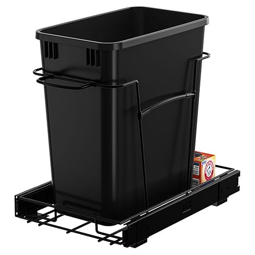Pull Out Trash Can for Kitchen Cabinets, 35 Qt / 8.75 Gal Under Sink Garbage Bin with Full Extension Slides, Heavy-Duty Steel Frame Requires Minimum 13" W x 22" D Cabinet Opening, Black