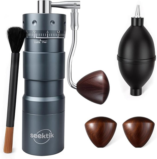 Manual Coffee Grinder with Numerical External Adjustable Setting Stainless Steel Conical Burr Hand Crank Coffee Mill for Cold Brew Espresso French Press Pour Over Drip with Foldable Handle- Grey