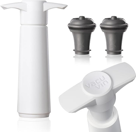 Vacu Vin Original Wine Saver with 2 Vacuum Bottle Stoppers – Wine Preserver Pump for Red or White Wine – Manual Air Remover System – Airtight Seal – Keep Wine Fresh Longer – White