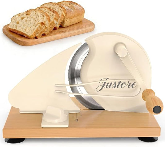 Upgrade Manual Bread Slicer for Homemade Bread, Sourdough Slicer with Hand Crank, Metal Guide Rail, Non-Slip Suction Base & Sharp Blade for Consistent Even Slices