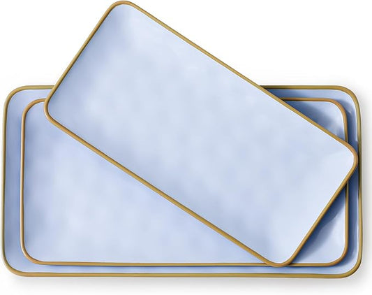 Ceramic Rectangle Serving Platter: 15.6/14.1/12.6 Inch Large Serving Dishes for Entertaining Party, Turkey, Cheese, Sushi, Snack and Dessert, Microwave Dishwasher Safe, Blue