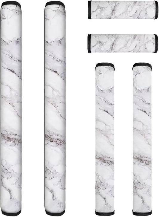 Refrigerator Door Handle Covers Set of 6, Antiskid Protector for Fridge Oven Dishwasher Keep Kitchen Appliance Clean from Smudges, Food Stains for Home Kitchen Decor, White Marble Print