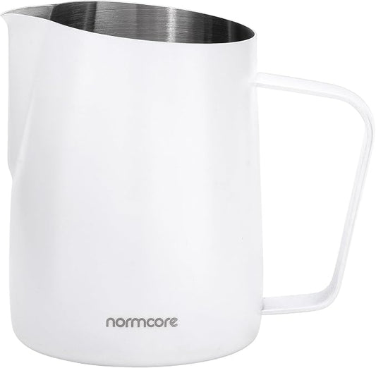 Normcore Milk Pitcher with Sharp Spout - Espresso Steaming Pitcher - Milk Frothing Jug - Espresso Barista Tool - Non-stick coating White - 20.3 oz (600 ml)