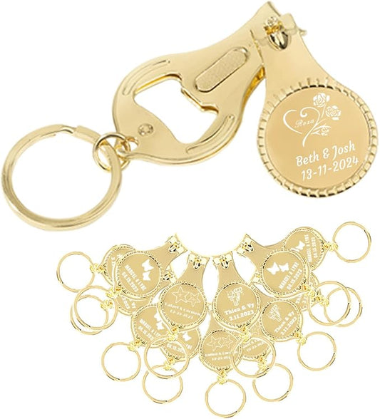 30pcs Personalized 4 in 1 Multi Function Bottle Opener, Nail Clipper, Wedding Favors Brewery, Private Customized, Gold, Multitool Gifts for Men