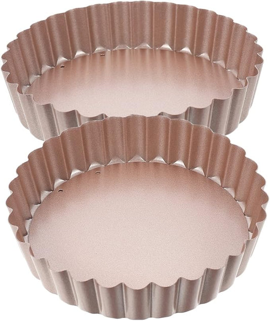 2pcs Non-stick Quiche Pan with Removable Bottom Heavy Duty Tart Pans for Baking for Family Gatherings and Special Occasions Round Design