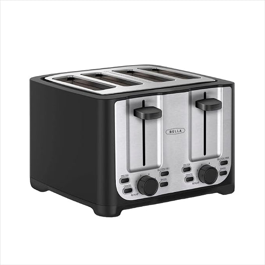 bella 4 Slice Toaster with Auto Shut Off, Extra Wide Slots & Removable Crumb Tray and Cancel, Defrost & Reheat Function, Toast Bread & Bagel, Black