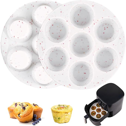 Sakolla 2 Pack Silicone Egg Bite Molds for Air Fryer, Nonstick 7 Cups Air Fryer Muffin Pan for Baking Egg Bite, Mini Muffins, Tart, Mini Cupcake and Quiche (Confetti)