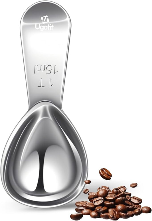 Ugotit Coffee Scoop for Ground Coffee, 1 Tablespoon Short Handle 304 Stainless Steel, Precise Measuring Spoon, Fits Canisters & Protein Powder Containers