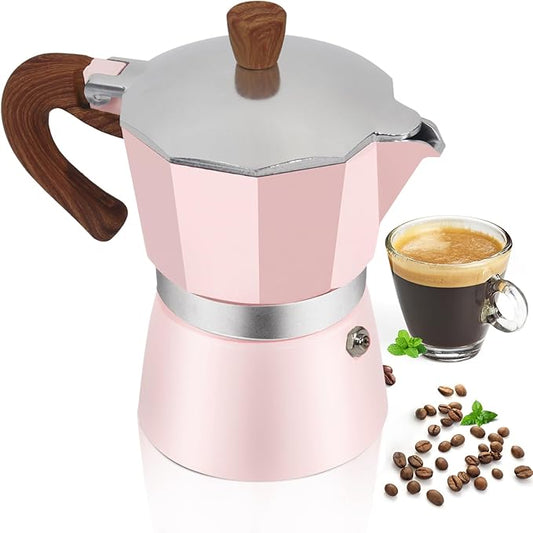 Aluminum 3 Cup 150ml Moka Pot Express Coffee Maker Stovetop Espresso Colorful Coffeemaker Italian Classic Style Brewing Greca Cafe Mocha Machine for Cafeteras Lover Camping Travel and Home Use 5oz