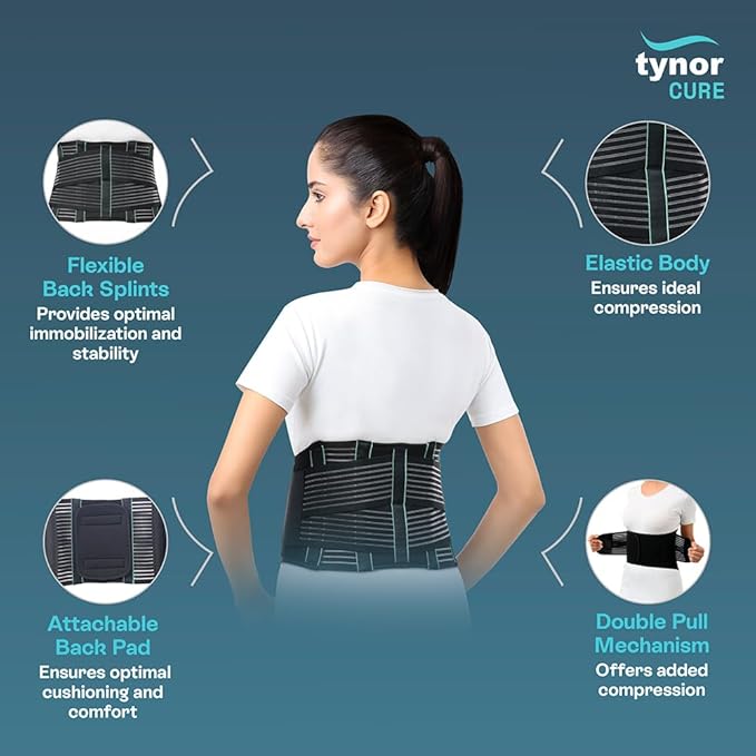 TYNOR Back Support Belt, Back Brace for Lower Back Pain,Breathable Lumbar Support Belt for Men & Women, Herniated Disc, Scoliosis & Lifting, Adjustable Straps with Lumbar Pad (Large, Premium Black)
