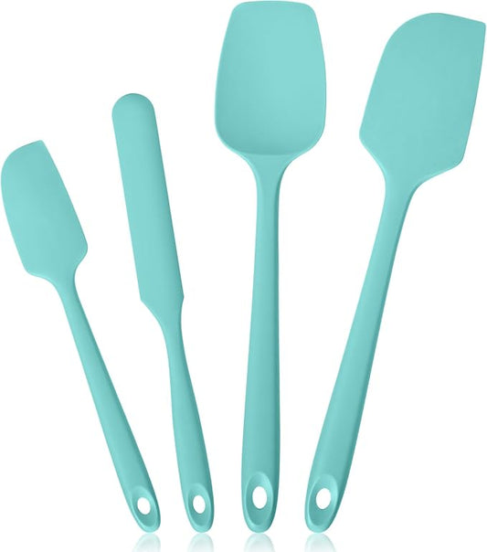 600ºF Heat Resistant Spatulas, High Heat Food Safe Semless Kitchen Silicone Scraper Set for Cooking Baking Mixing Scraping Stirring Nonstick Cookware Pan Bowl (4Pcs,Aqua Sky)