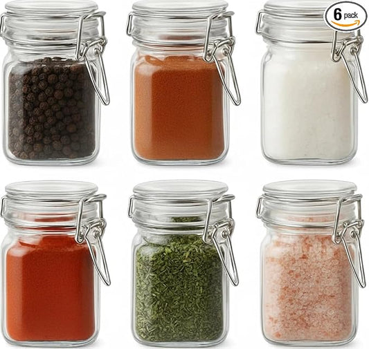 Spice Jars 8 oz Glass Jars with Airtight Lids, Set of 6 Small Glass Spice Jars with Labels, Kitchen Storage Containers for Herbs, Seasoning, Pantry Organization