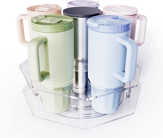 Water Bottle Organizer for Stanley 20/30/40oz, Rotating Stanley Cup Organizer Holder, Tumbler Bottle Organizer for Stanley Simple Modern Owala Yeti, Tumbler Lazy Susan, Clear