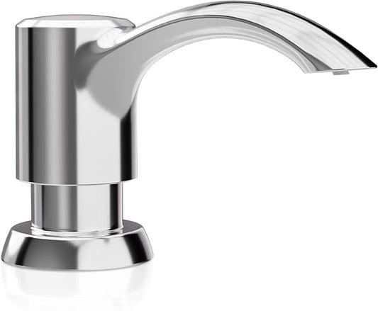 SAMODRA Built in Kitchen Sink Soap Dispenser (Chrome) with 12 oz Large PET Lotion Bottle, Refill from Top