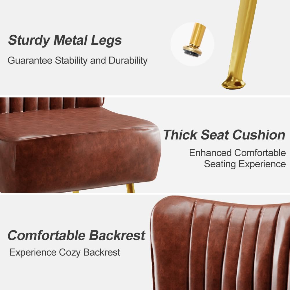 Accent Chair,Modern Armless Accent Chair for Living Room,Modern Comfy Accent Chairs,PU Leather Upholstered Chair with Soft Cushion for Bedroom, Balcony, Lounge, or Reading Living Room,Brown
