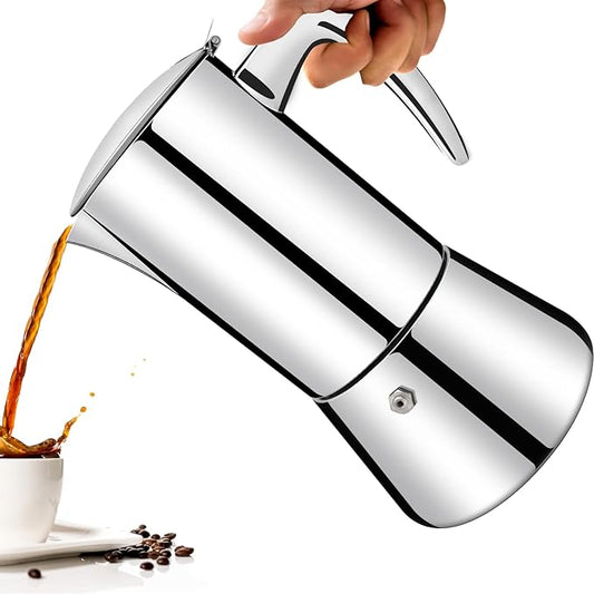 No Coating 2 Cup Thickened 304 Stainless Steel Moka Pot Stovetop Espresso Maker Italian Coffee Machine 100ml 3.3oz Suitable for Gas Induction Stovetop Greca Coffee Maker Percolator