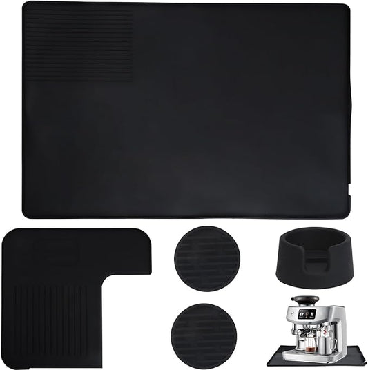 LynxLink 5Pcs Silicone Coffee Mat Set,Coffee Maker Mat,Silicone Top Mat,Coffee Tamper Base, Cup Coaster - Espresso Machine Accessories, Luxe Cafe Replacement Parts Compatible with ES601/ES701