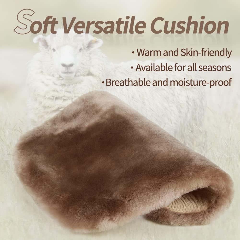 LLB Genuine Sheepskin Car Seat Cushion Seat Covers for Cars Trucks SUV Comfort Seat Protector Pad for Car Driver Seat Car Accessories for Women Office Chair Car Decor (Pearl Front Seat Cushions-2 Pcs)