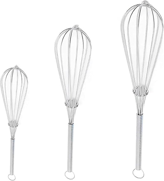 Chandler Whisks for Cooking | Pack of 3 | Small Set – Stainless Steel Whisk - Perfect for Blending, Beating, and Stirring - Heat Resistant, Anti-Rust Kitchen Whisk, Hand Mixer (Sizes 5’’, 7’’, 9’’)