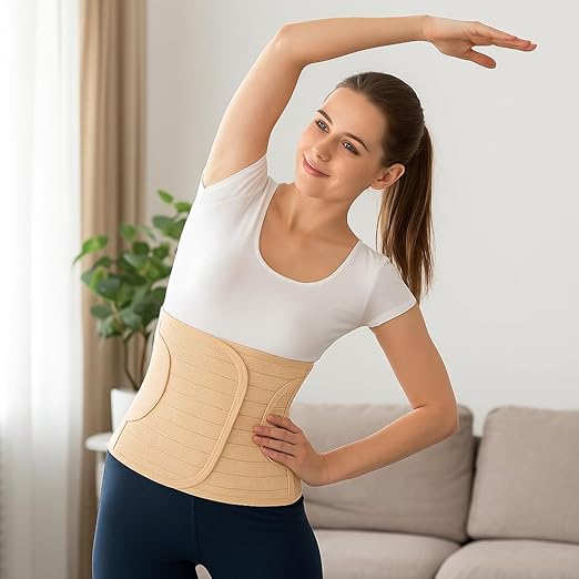 ORTONYX Ergonomic Abdominal Binder Waist and Lower Back Support Belt, Back Brace for Women & Men - Breathable, Elastic, With Extra Band - Beige XXL
