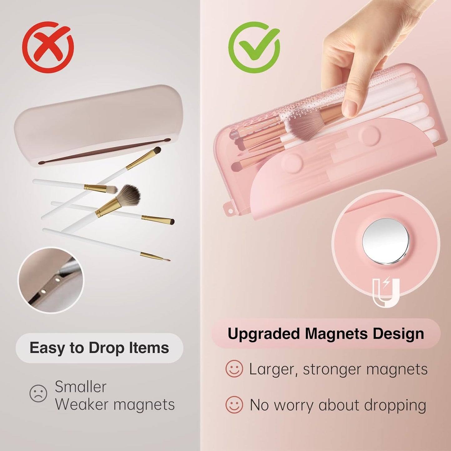 Silicone Makeup Brush Holder Large Travel Makeup Brush Case Original Design Brushes Holder with Magnetic Closure Khaki