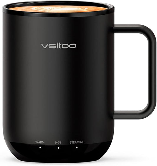Vsitoo S3 Plus 14oz Heated Coffee Mug - Temperature Control Smart Mug with Mug Warmer, Auto-Sensing AI Heats Drinks to 120-150°F Hands-Free.Ideal for Home/Office/Gifts，Black