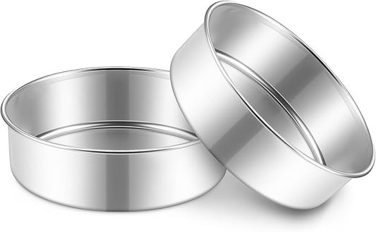 P&P CHEF 7 Inch Cake Pan Set of 2, 2 Pieces Round Layer Cake Baking Pans, Stainless Steel Smash Cake Tin Bakeware for Cooking Steaming, Nontoxic & Sturdy, Oven & Dishwasher Safe