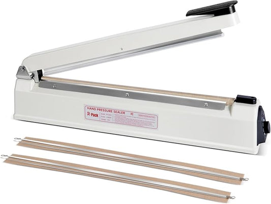 Impulse Heat Sealer with Hot Cutting Wire, Heavy-Duty Bag Sealing & Cutting Machine, 2 Extra Replacements, 8 Stalls Temperature Adjustment, White, 16-Inch