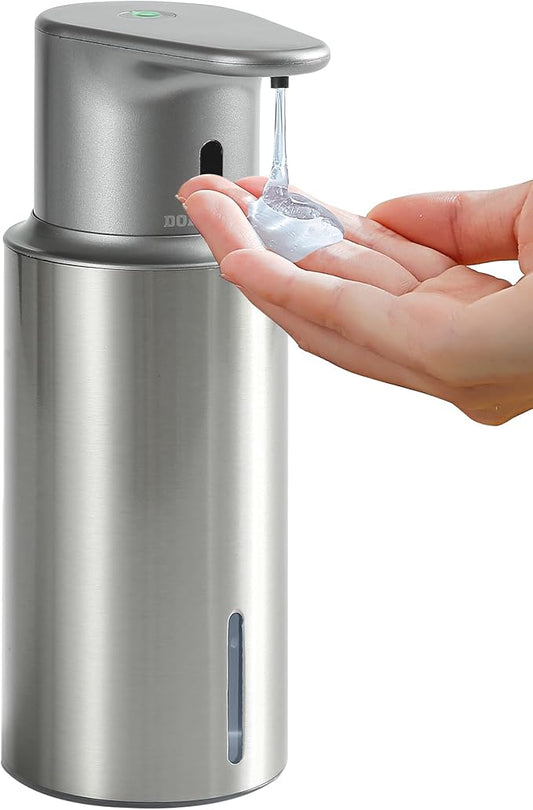 Automatic Liquid Soap Dispenser Touchless, 304 Stainless Steel Bottle Body &16.2oz/480ml Rechargeable, 3 Adjustable Liquid Levels, IPX7 Waterproof, for Kitchen Bathroom, Stainless Steel