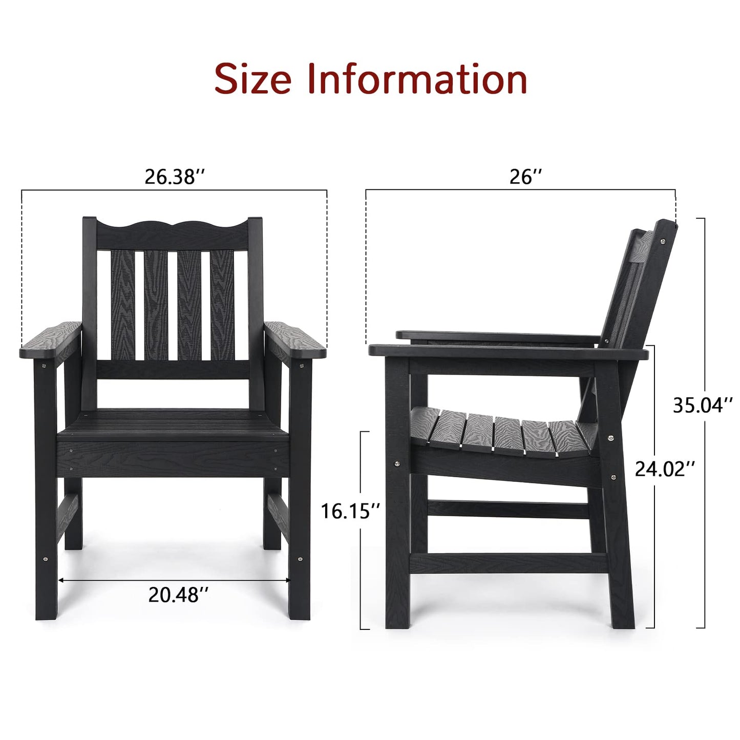 Stoog All-Weather Outdoor Chairs, Patio Dining Chair with Curved Backrest, 400 lbs Support Patio Chair, Black