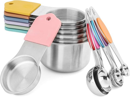 Magnetic Measuring Cups and Spoons Set, Including 7 Stainless Steel Nesting Measuring Cups and 5 Magnetic Measuring Spoons for Cooking & Baking (Colorful)