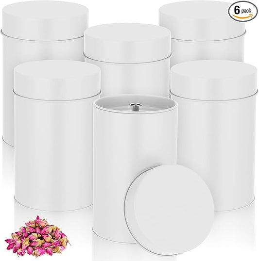 Zopeal 6 Pack Tea Tin Canister with Airtight Double Lids 16 oz Metal Round Tin Can Box with Lid Double Sealed Small Kitchen Container for Loose Tea Storage Coffee Sugar Candy Herbs and Spices