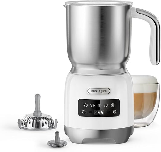 Hazel Quinn Milk Frother and Steamer, Variable Temp and Thickness, Detachable for Dishwasher Safe, 400ml / 13.5oz Milk Warm for Hot & Cold Latte, Cappuccino Hot Chocolate - Pearl White