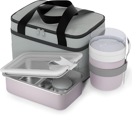 Bakpoco Stainless Steel Bento Lunch Box Set for Adult - 42oz Leak-Proof Bento Lunch Box Container with Thermo, Insulated Bag for Work Travel Dining Out