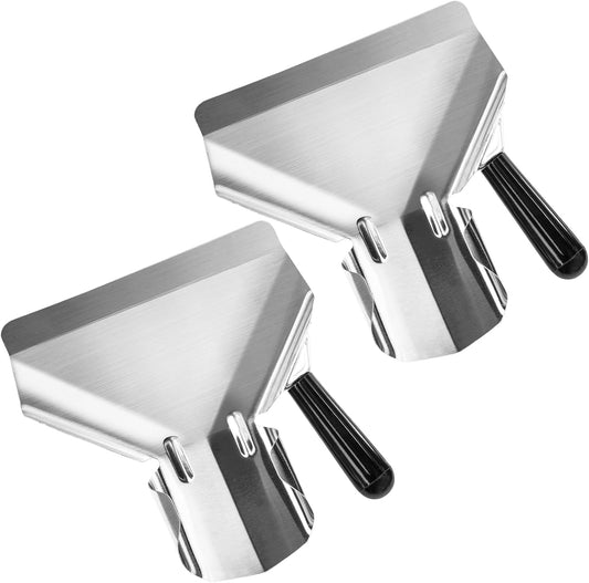 2 Pcs Stainless Steel French Fry Popcorn Scoop, Quick Fill Tool for Food Bags & Boxes, Multipurpose Utility Scooper for Bagger French Fries, Snacks, Desserts, Ice, Dry Goods