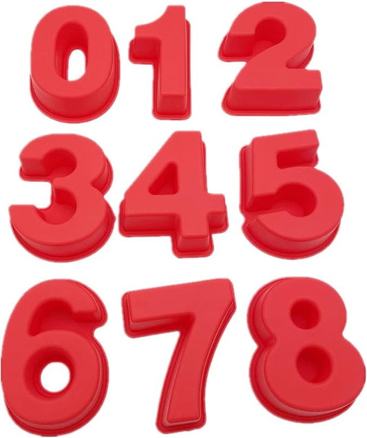 Small 9 pieces Silicone Number Cake Molds Jelly Chocolate Moulds Candy Muffin Tray (4 inch)