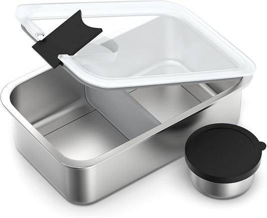 Bakpoco Stainless Steel Bento Lunch Box for Kids, 33oz Leak-Proof Lunch Box Containers, Microwave-Safe, with Adjustable Divider, Convenient Metal Lunchbox for School, Travel