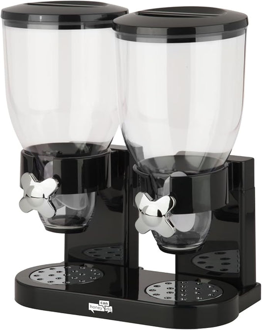 Honey-Can-Do Zevro Essential Dual-Control Dry Food Dispenser – Effortless & Organized Storage for Cereal, Dog Food, or Snack Dispenser for All Kinds of Treats, 17.5 oz Each Capacity, Black/Chrome
