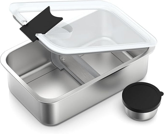 Bakpoco Stainless Steel Bento Lunch Box for Adult, 42oz Leak-Proof Lunch Box Containers, Microwave-Safe, with Adjustable Divider, Convenient Metal Lunchbox for Work, Travel