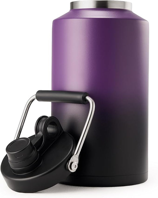 Kerilyn Insulated Gallon Jug with Handle, One Gallon, 128oz Stainless Steel, Large Double Vacuum Water Bottle for Hot & Cold Drinks, Wide Mouth, Sweat Proof, Great for Travel, Camping, Purple Gradient