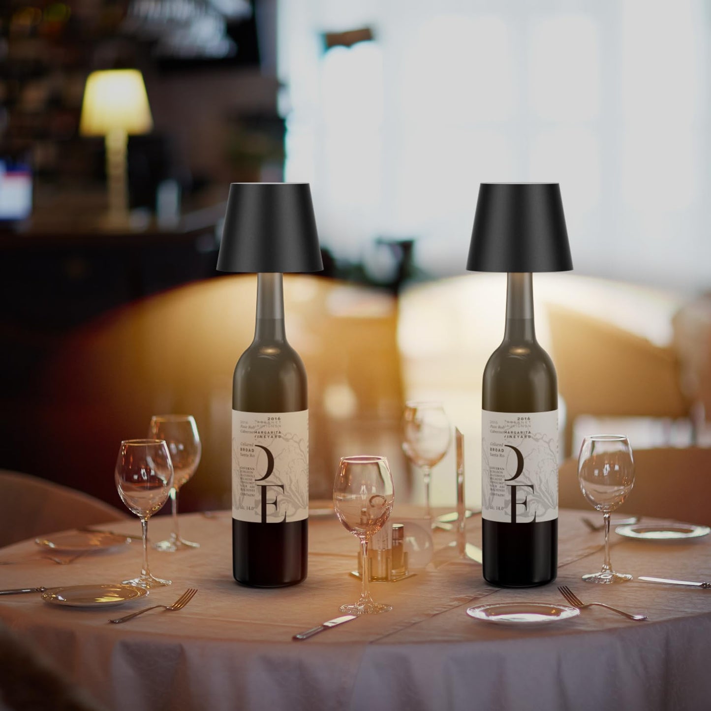 Coinmit Wireless Bottle Lamps, 2Pack Battery Portable Bottle Lamps, IP54 Waterproof 3000K Cordless Led Wine Bottle Light for Bars Outdoor Dining Bedroom Warm Light Black