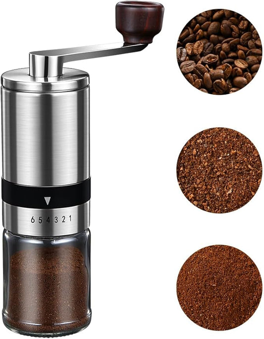 Manual Coffee Grinder - 6 Adjustable Coarseness Settings, Hand Coffee Grinders, Portable Manual Coffee Bean Grinder for Moka pot, French Press, Drip, Espresso, Gift (Small)