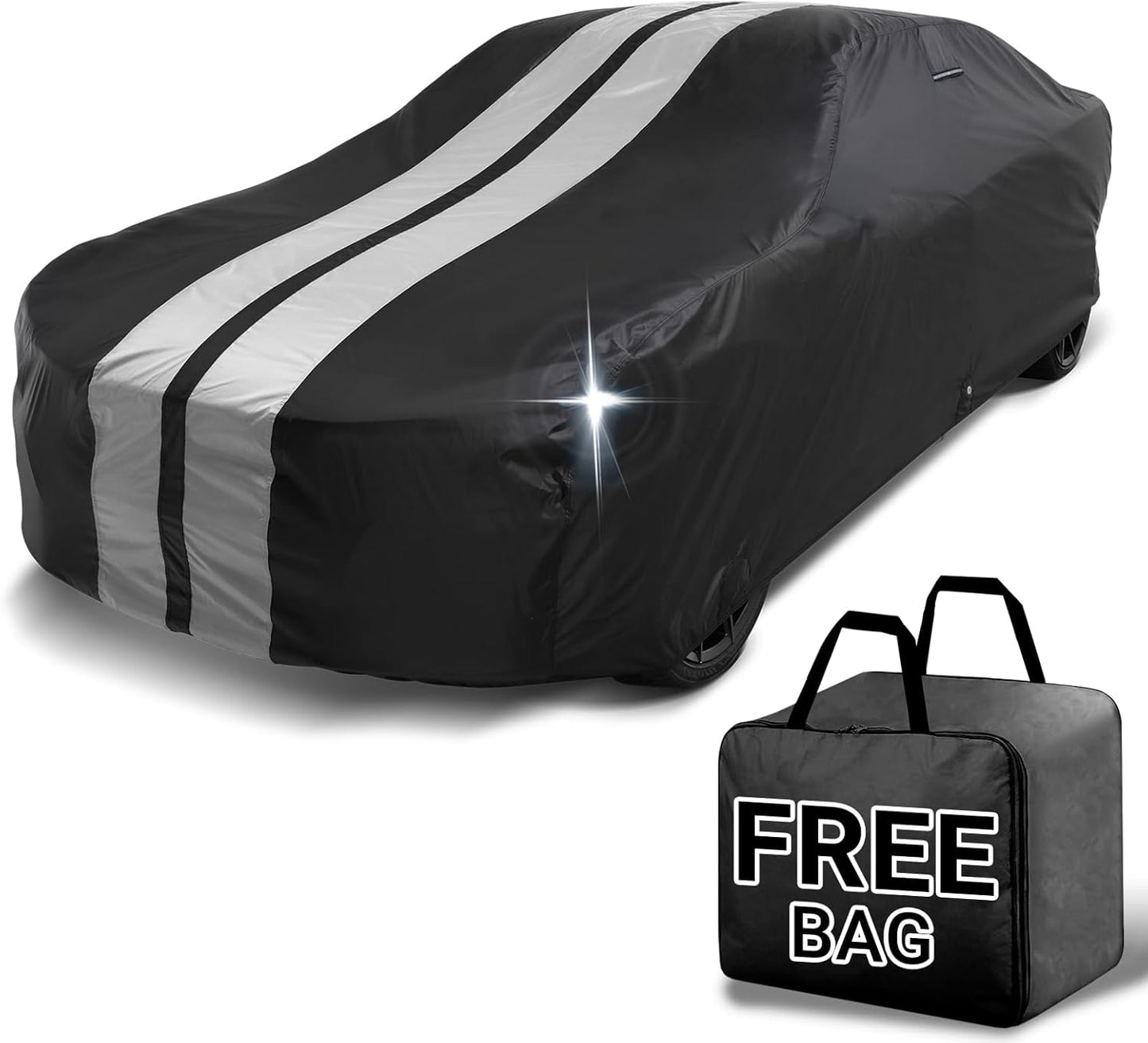 iCarCover Custom Car Cover for Chevy 150, 210 Wagon (1953-1956) Waterproof All Weather Rain Snow UV Sun Protector Full Exterior Indoor Outdoor Car Cover (Stripe - Black/Gray)